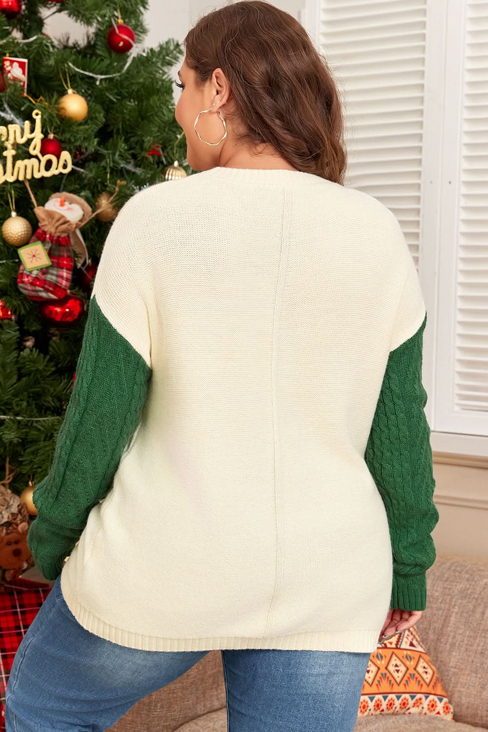 Mist green plus size cable knit sweater - Love Salve